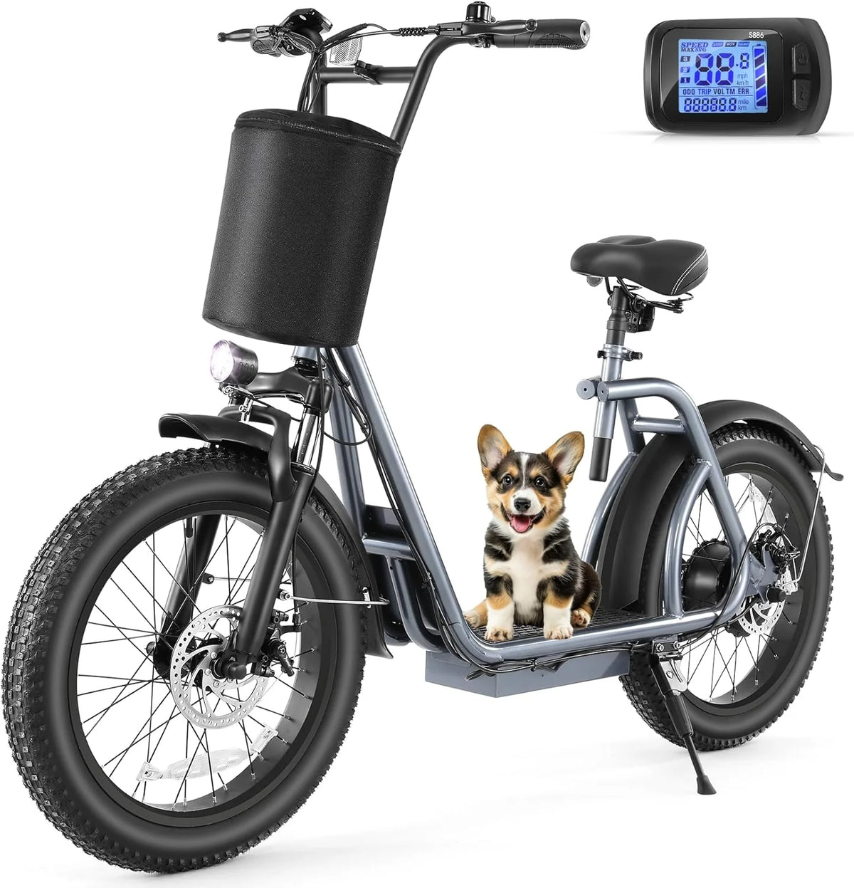 Caroma Peak 800W Foldable Adult Electric Scooter with 20-inch Wide Tires, 48V Battery, Basket, and Adjustable Seat
