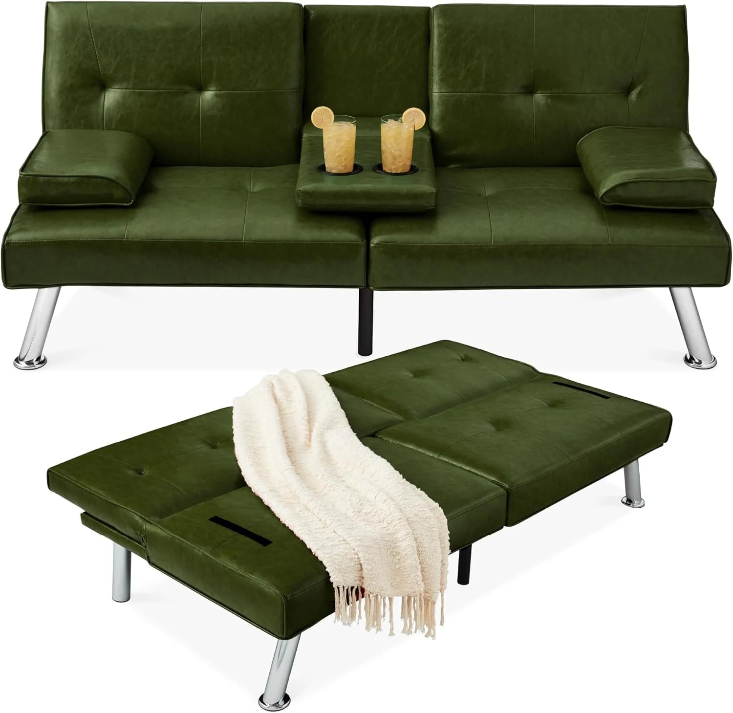 Best Choice Products Faux Leather Upholstered Modern Convertible Futon, Adjustable Folding Sofa Bed