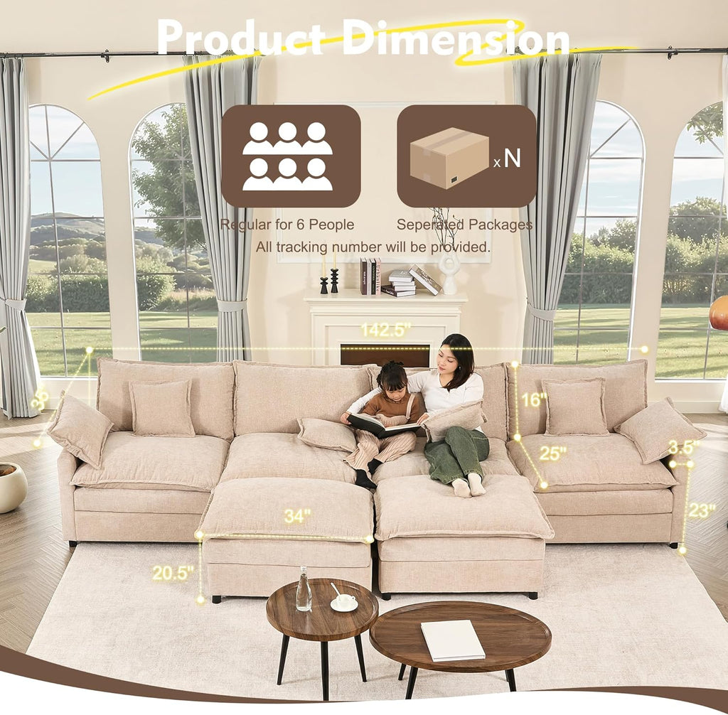 108 Inch U Shape Sofa Sectional Sofa Comfortable Cloud Sofa Living Room Deep Seat Sofa
