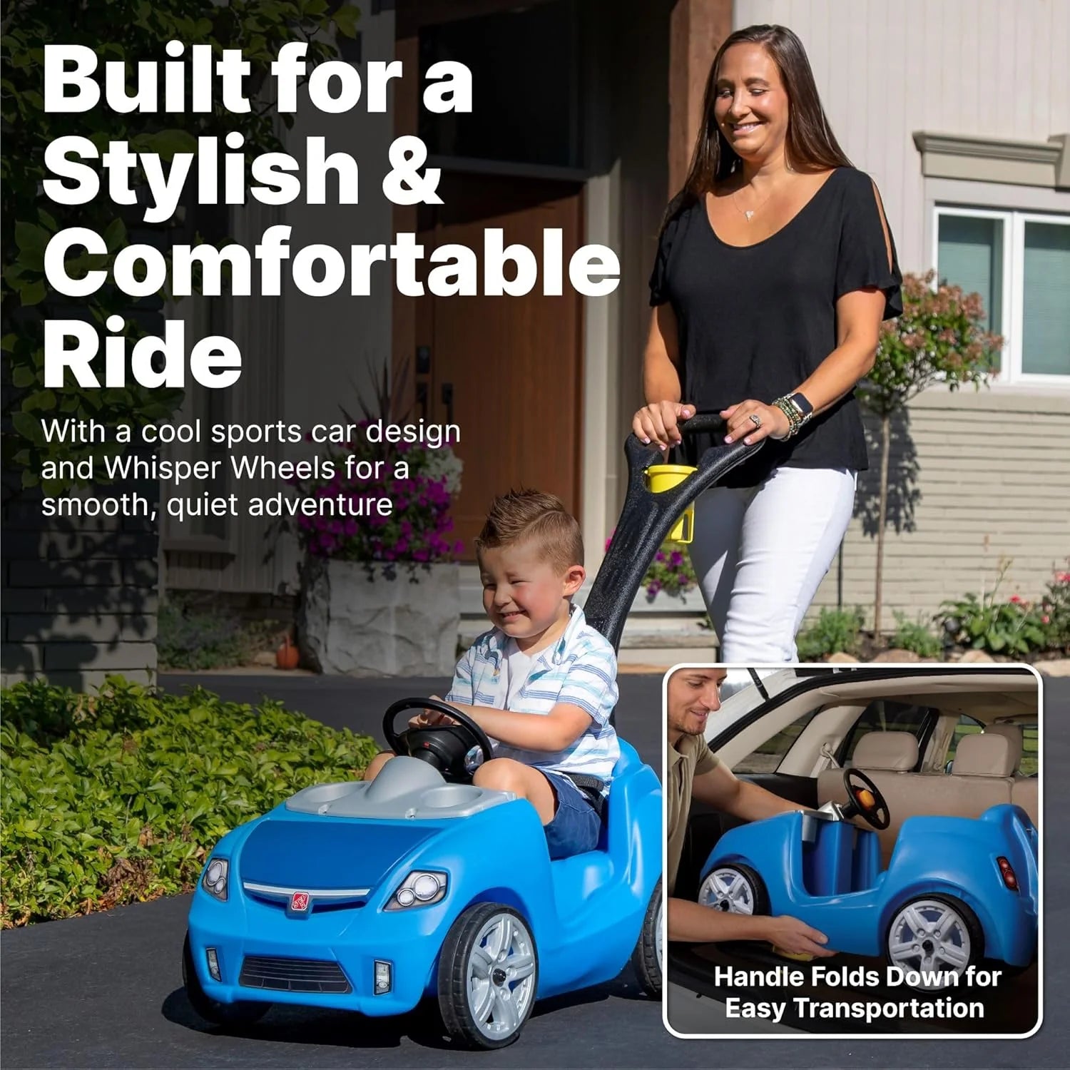 Step2 Whisper Ride II Ride On Push Toy Car Pink Ride On Car Seat Belt Easy Storage Transport