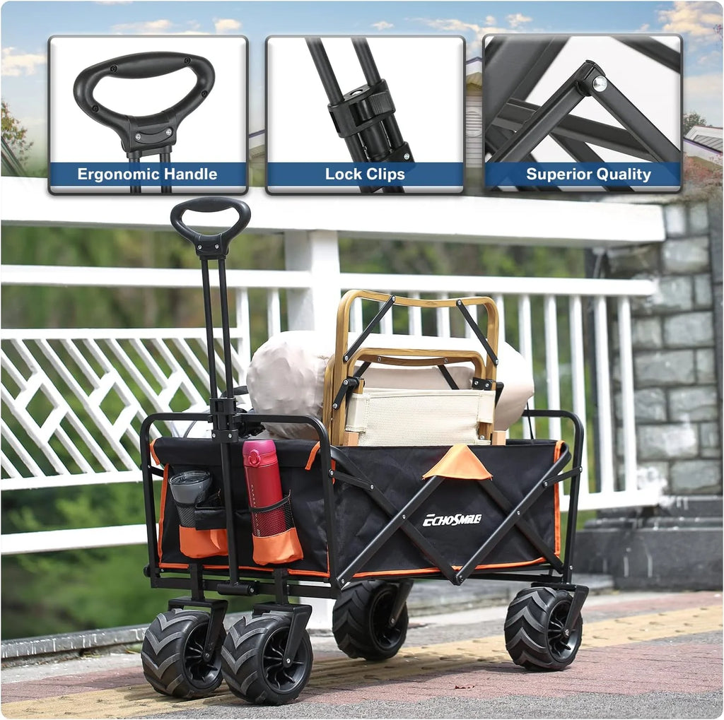 Heavy Duty 350 lb Capacity Foldable Caravan, Outdoor Folding Camping Caravan, Portable Grocery Cart, Adjustable Rolling Cart
