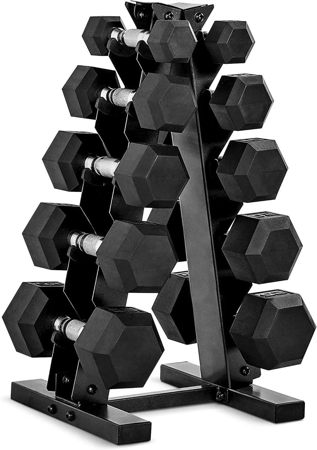 CAP Barbell Rubber Coated Dumbbell Weight Set with Vertical Rack | 100 lb, 150 lb, and 210 lb