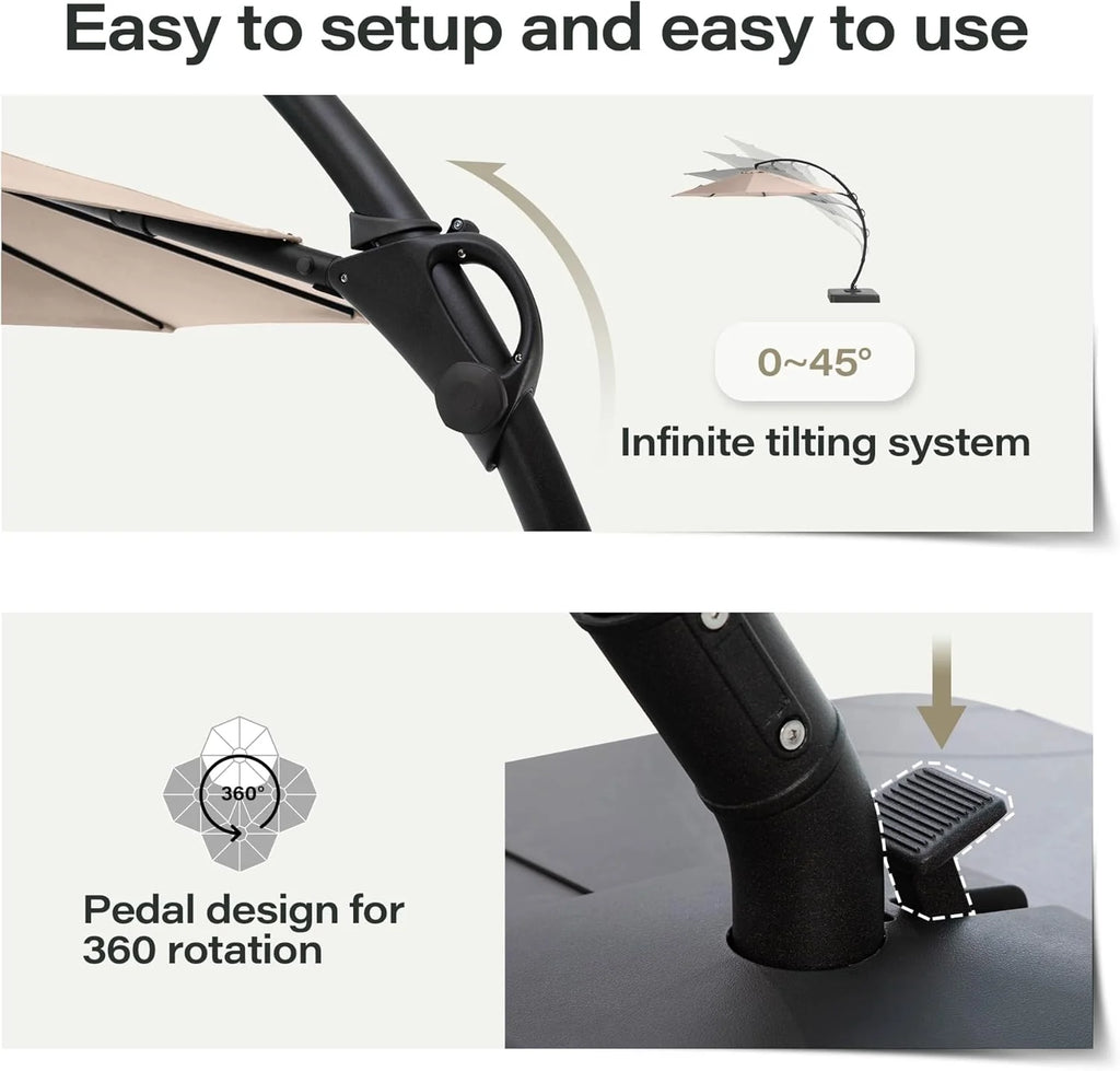 LAUSAINT HOME Outdoor Patio Umbrella with Base included, 11 FT Deluxe Curvy Cantilever Umbrella Heavy Duty Offset Hanging Umbrella with 360° Rotation for Market, Pool, Garden, Backyard, Deck (Beige)
