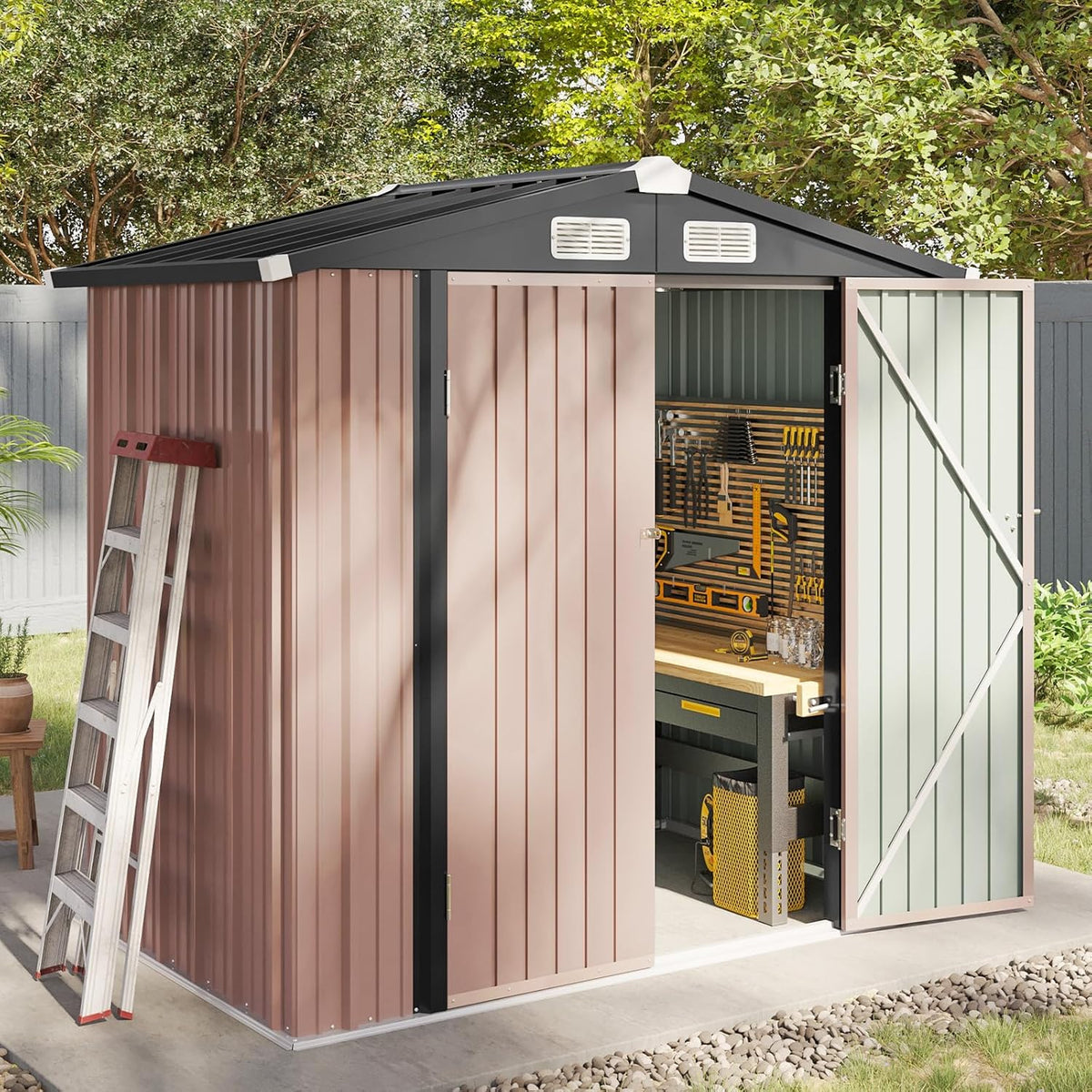 Aoxun 6.2x4 FT Shed Outdoor Storage Shed Metal Garden Shed Sloping Roof Tool Shed Bike Shed