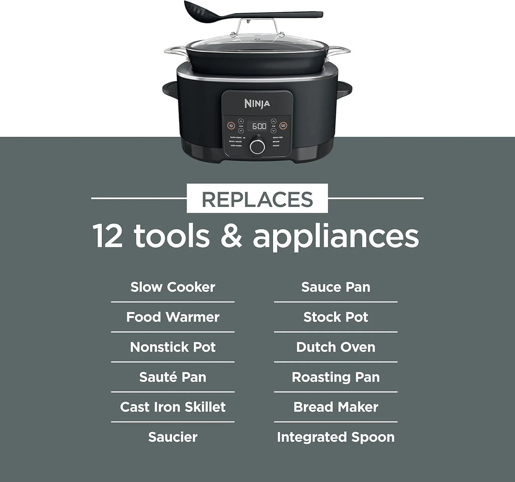Ninja Slow Cookers 8.5-Quart Multi-Cooker with Dutch oven, steamer, glass lid with integrated spoon, nonstick and oven-safe pot