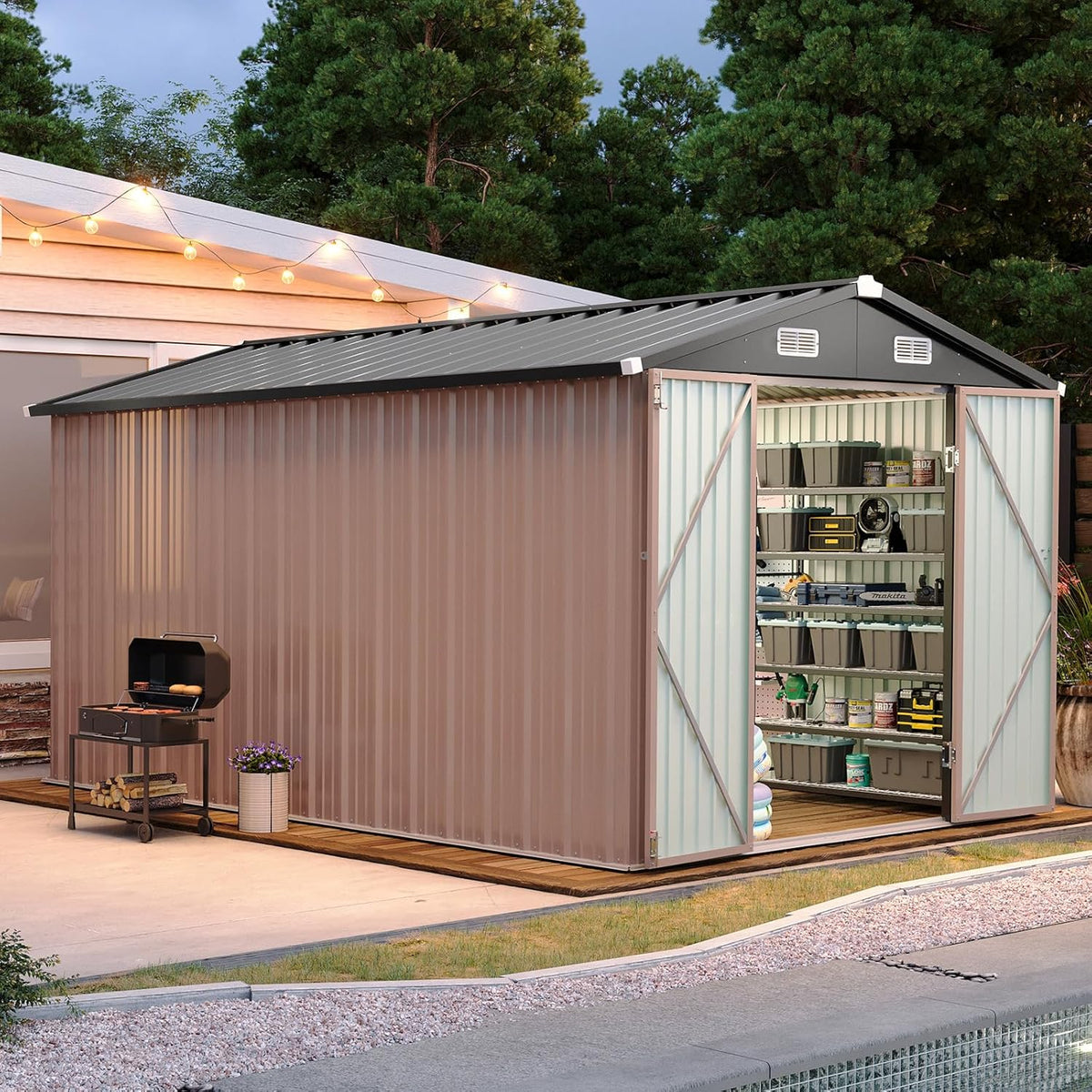 Aoxun 6.2x4ft Shed Outdoor Storage Shed with Lockable Door Metal Garden Tool Shed