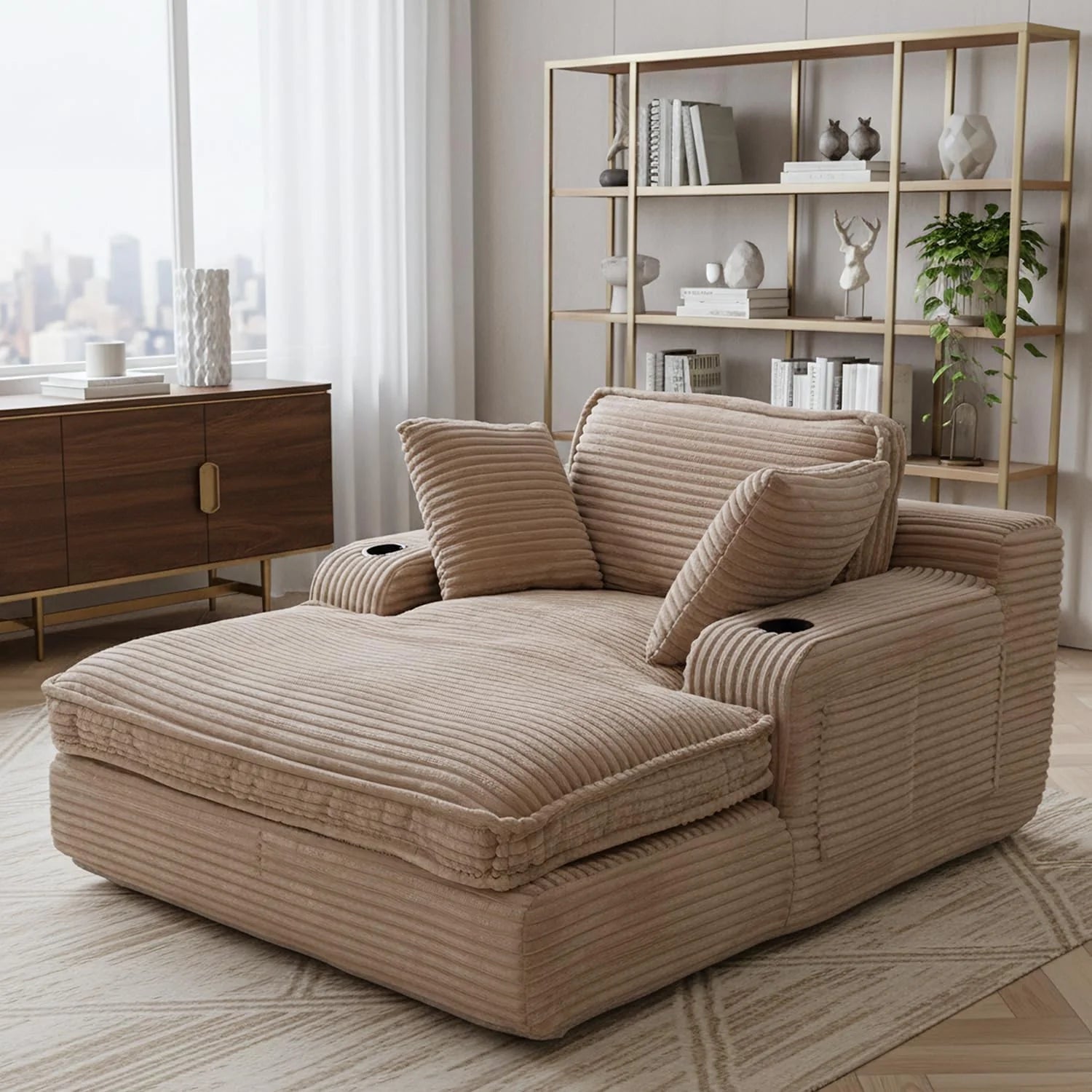 67 Oversized Chaise Lounge Chair Indoor Soft Boneless Cloud Couch with 3 Pillows 4 Side Pockets