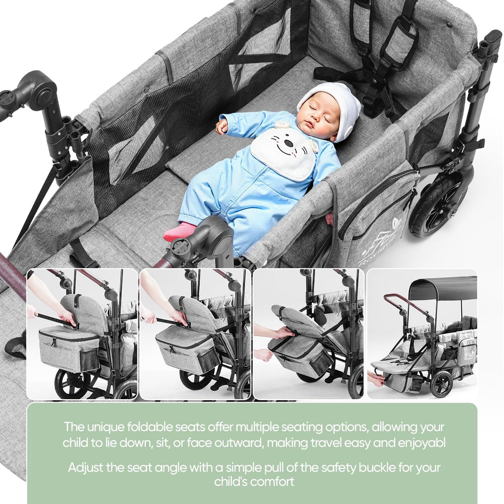 Wagon Stroller for 2 Kids Premium Wagon for Kids with Removable Canopy Snack Tray