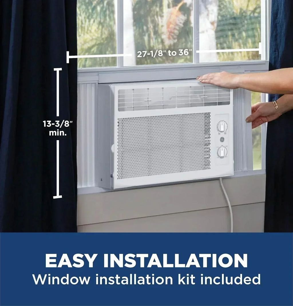 GE Window Air Conditioner Unit 5,000 BTU for Small Rooms up to 150 sq ft Manual Adjustable Fan