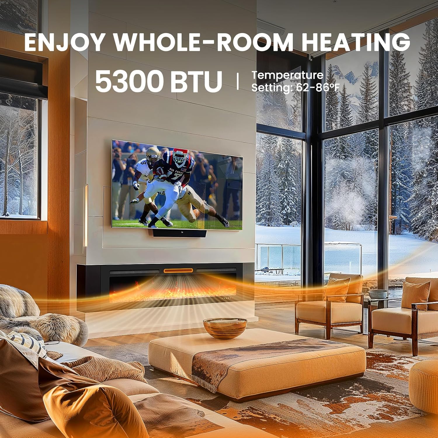 50 Smart Electric Fireplace 5300 BTU Heat Output, Ultra-Slim Wall-Mount or Built-In Electric Fireplace