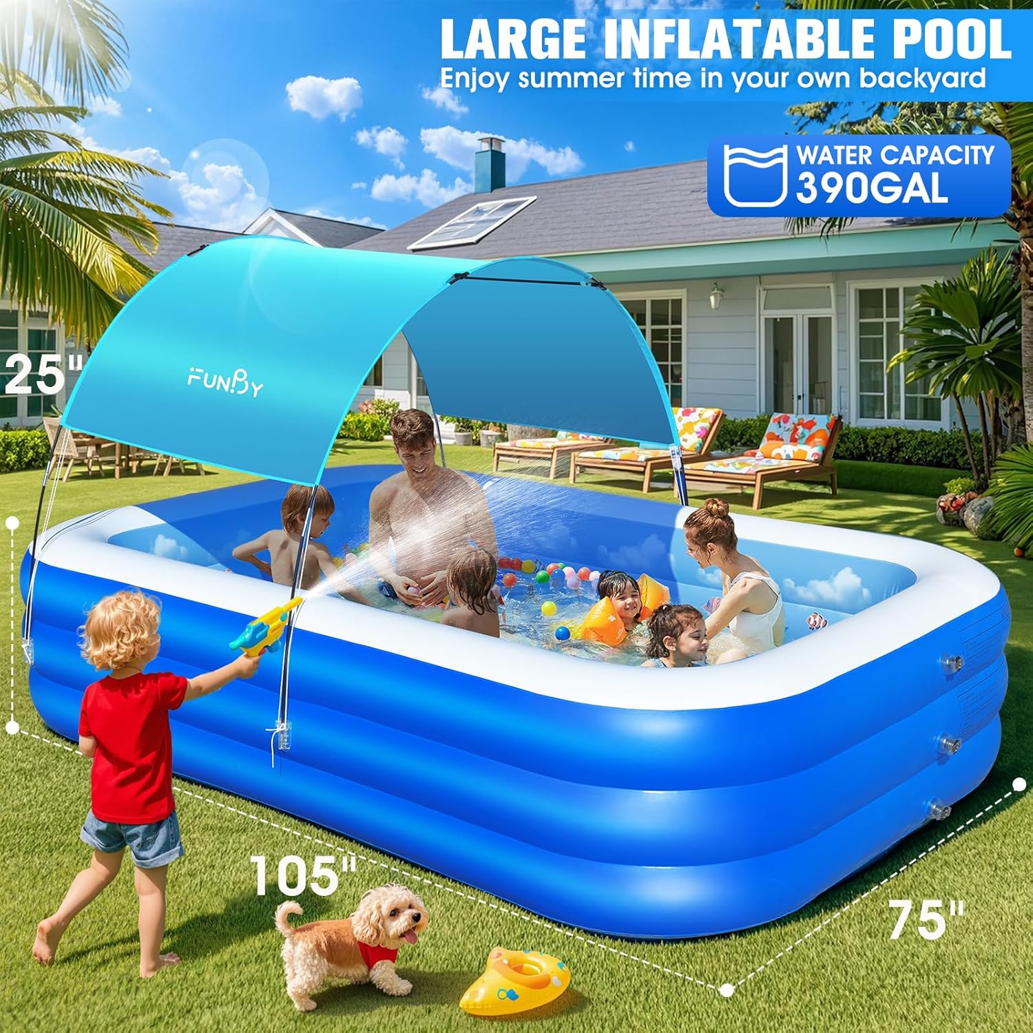 Inflatable Pool with Canopy Upgraded Inflatable Swimming Pool Large Inflatable Blow up Pools