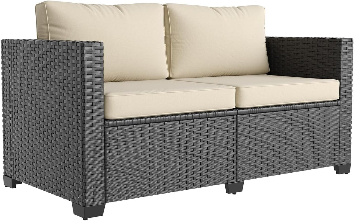 Aoxun 8 Piece Outdoor Patio Furniture Set 7 Seats, Outdoor Sectional with Thick Waterproof Cushions & Storage Coffee Table, Patio Conversation Sets for Garden,Backyard, Porch, Balcony, Deck, Beige