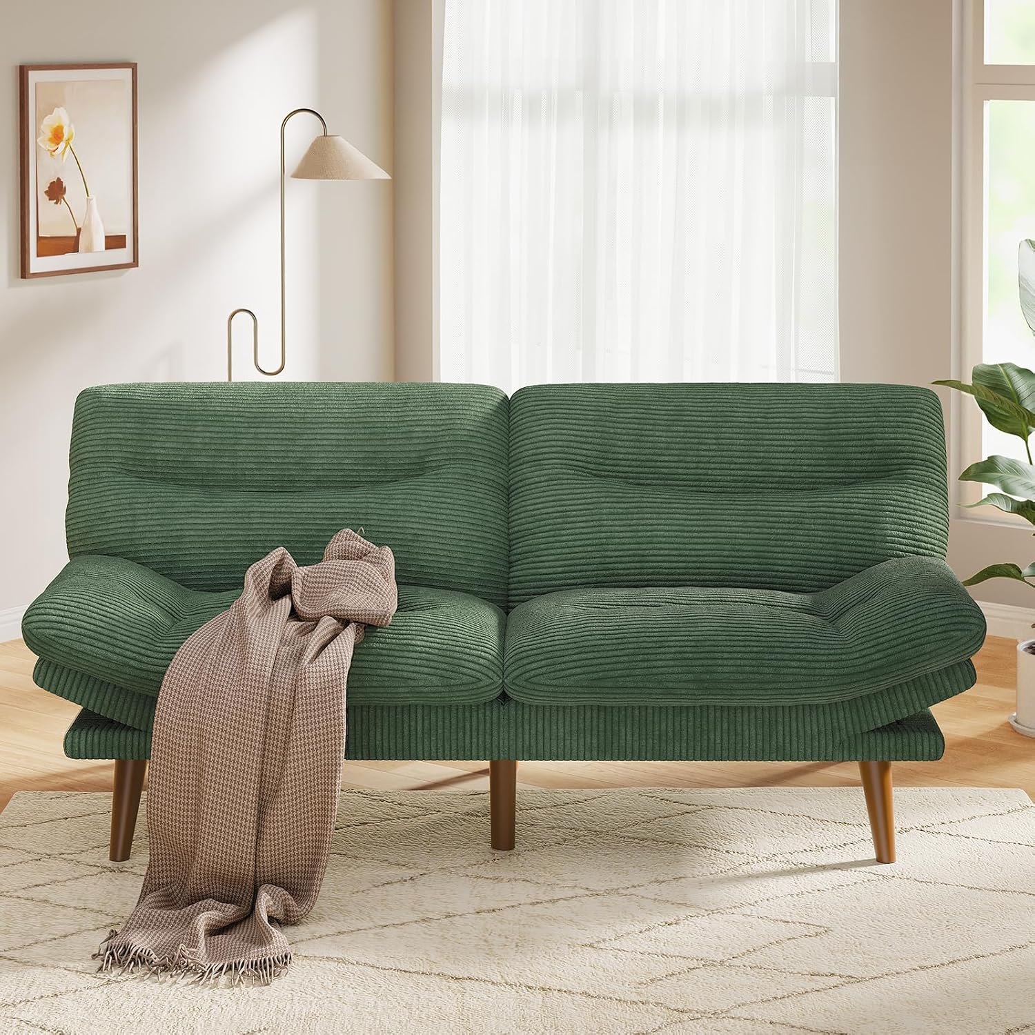 Convertible Futon Sofa Bed 66 Inch Corduroy Futon Sofa Recliner Sofa Bed for Small Spaces