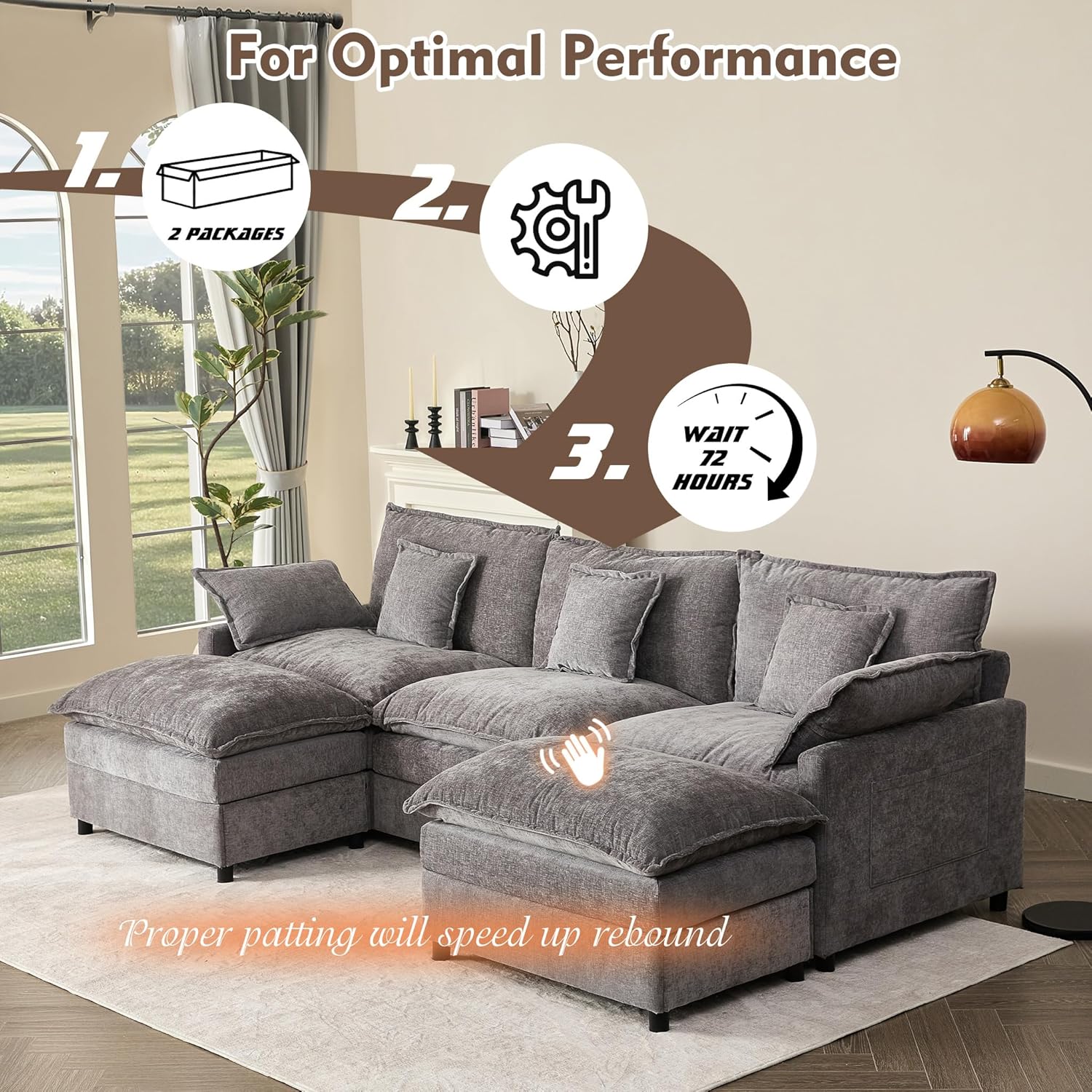 108 Inch U Shape Sofa Sectional Sofa Comfortable Cloud Sofa Living Room Deep Seat Sofa