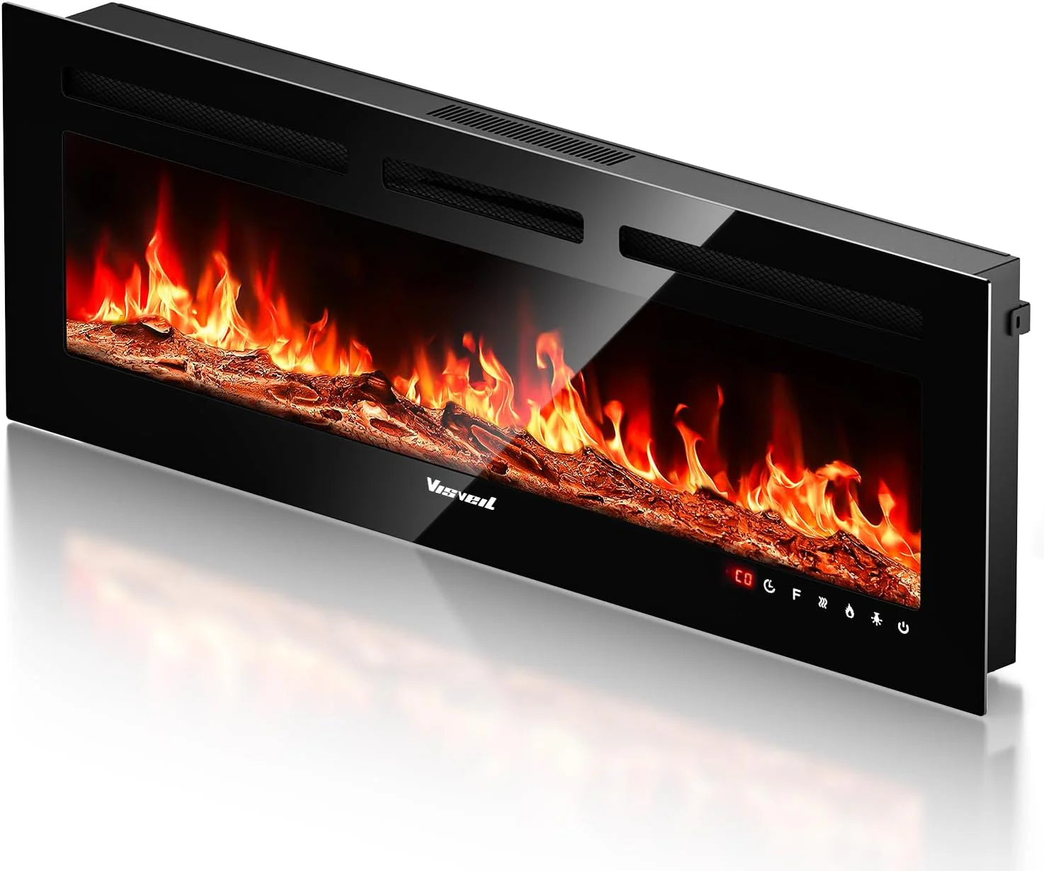Electric Fireplace 60Inch,Wall Mounted Electric Fireplace Heater with Timer Inserts��TV Stand Touch Screen and Realistic Flame,Log Set,Crystal Flames 750 to 1500W��Remote for Living Room