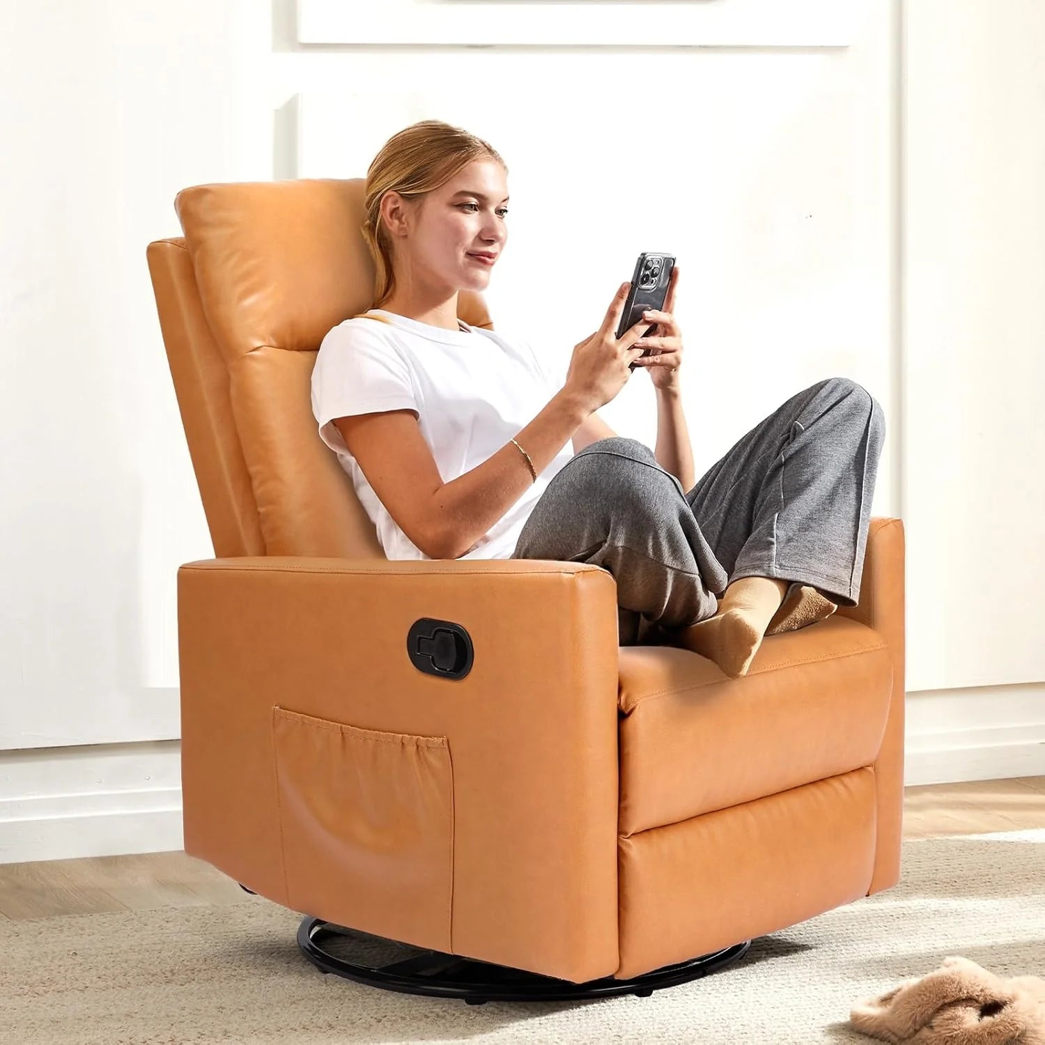 Swivel Rocking Recliner Chair with Extra Large Footrest High Back, Upholstered Glider Nursery Chair for Living Room, Bedroom & Nursery, Comfortable Deep Seat for Relaxation, Grey