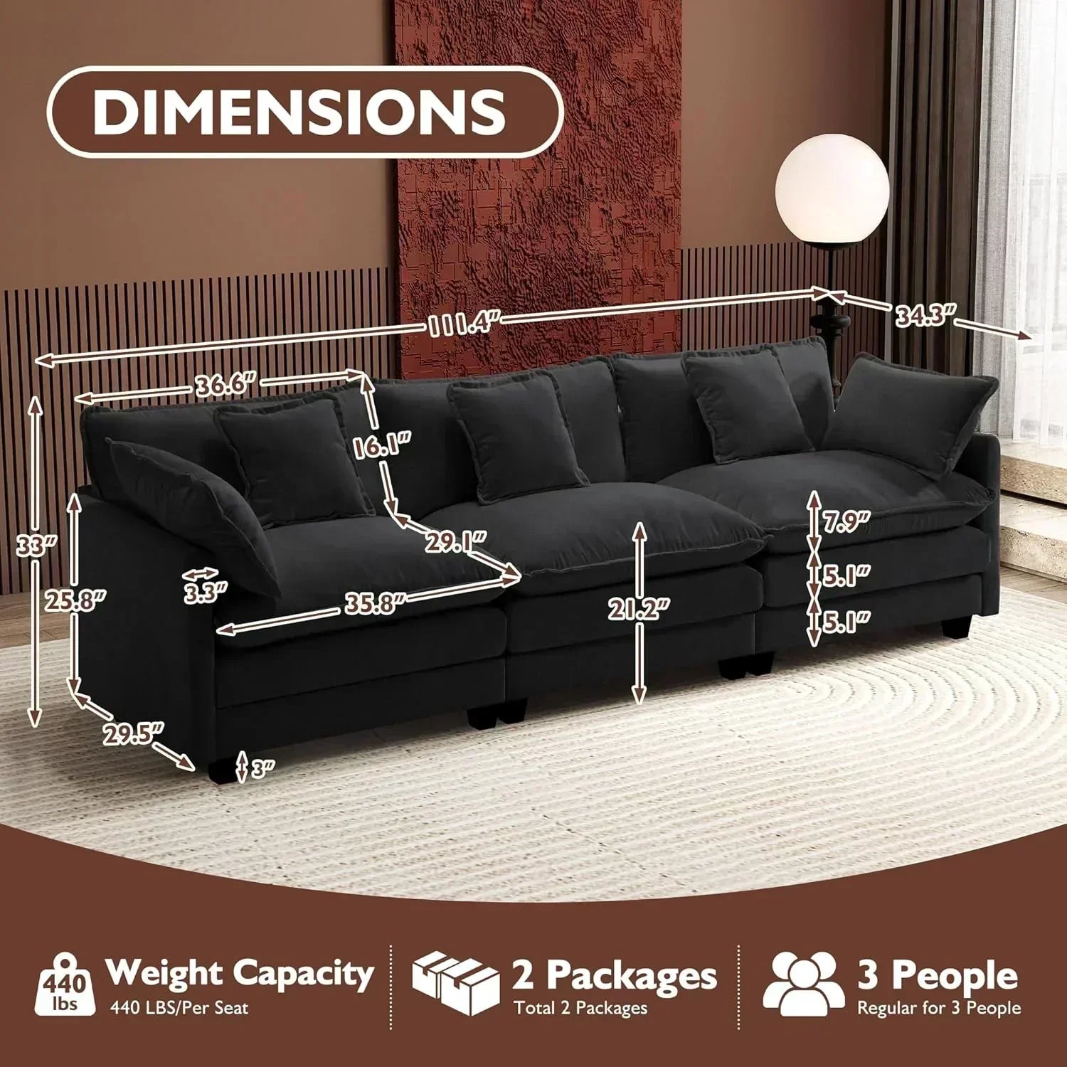 ihanherry 146-inch U-shaped modern sofa modular area cloud sofa