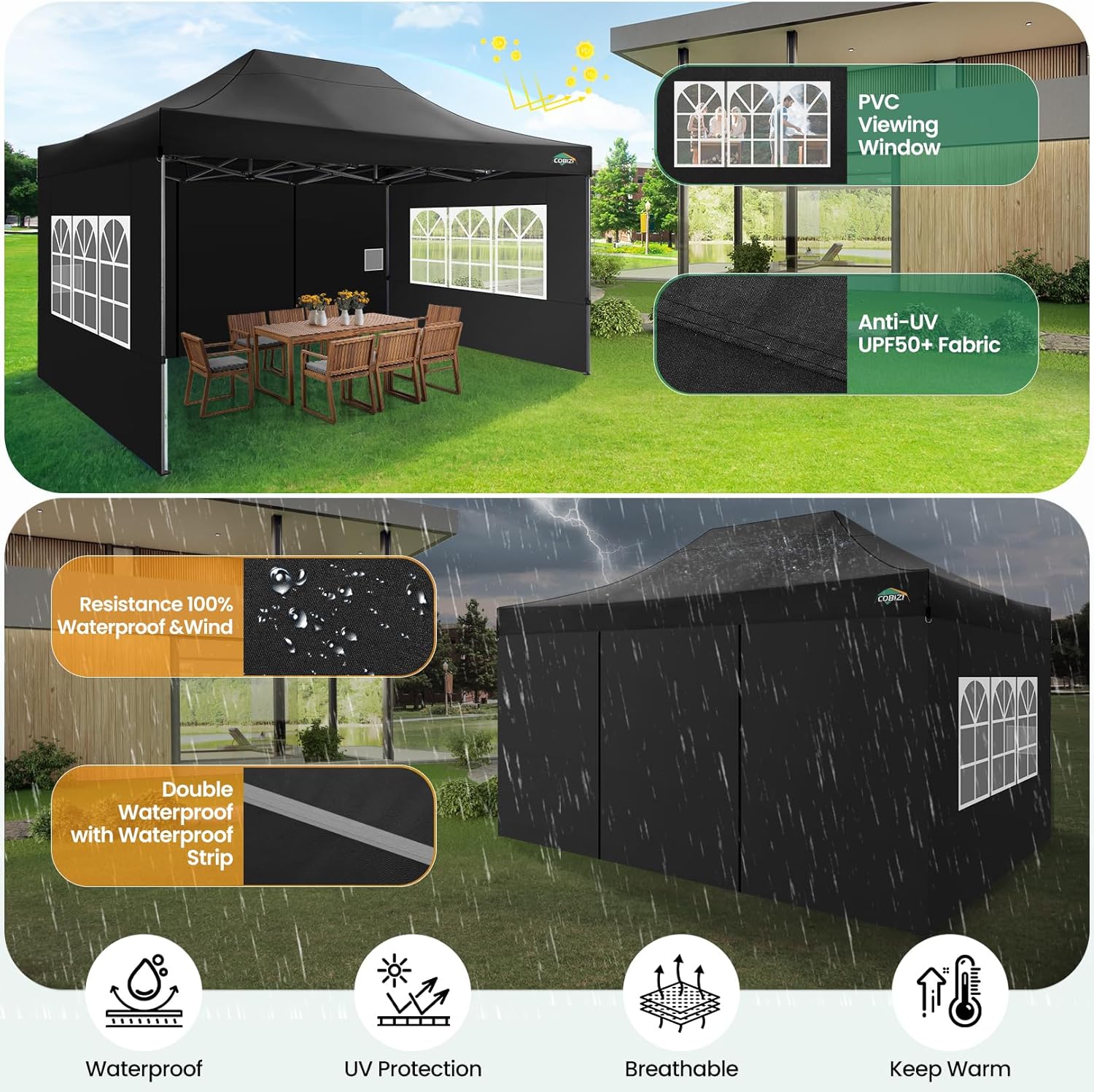 COBIZI 10x20 Heavy Duty Pop up Canopy Tent 6 sidewalls Commercial Canopy Wedding Party Tents