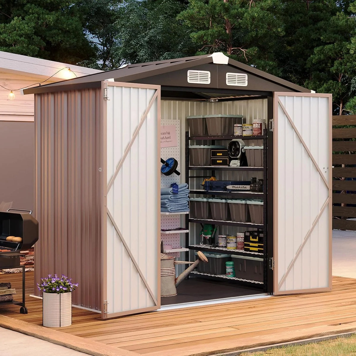 Aoxun 7.4x5.3FT Shed with Floor Galvanized Steel Outdoor Storage Shed Metal Garden Shed