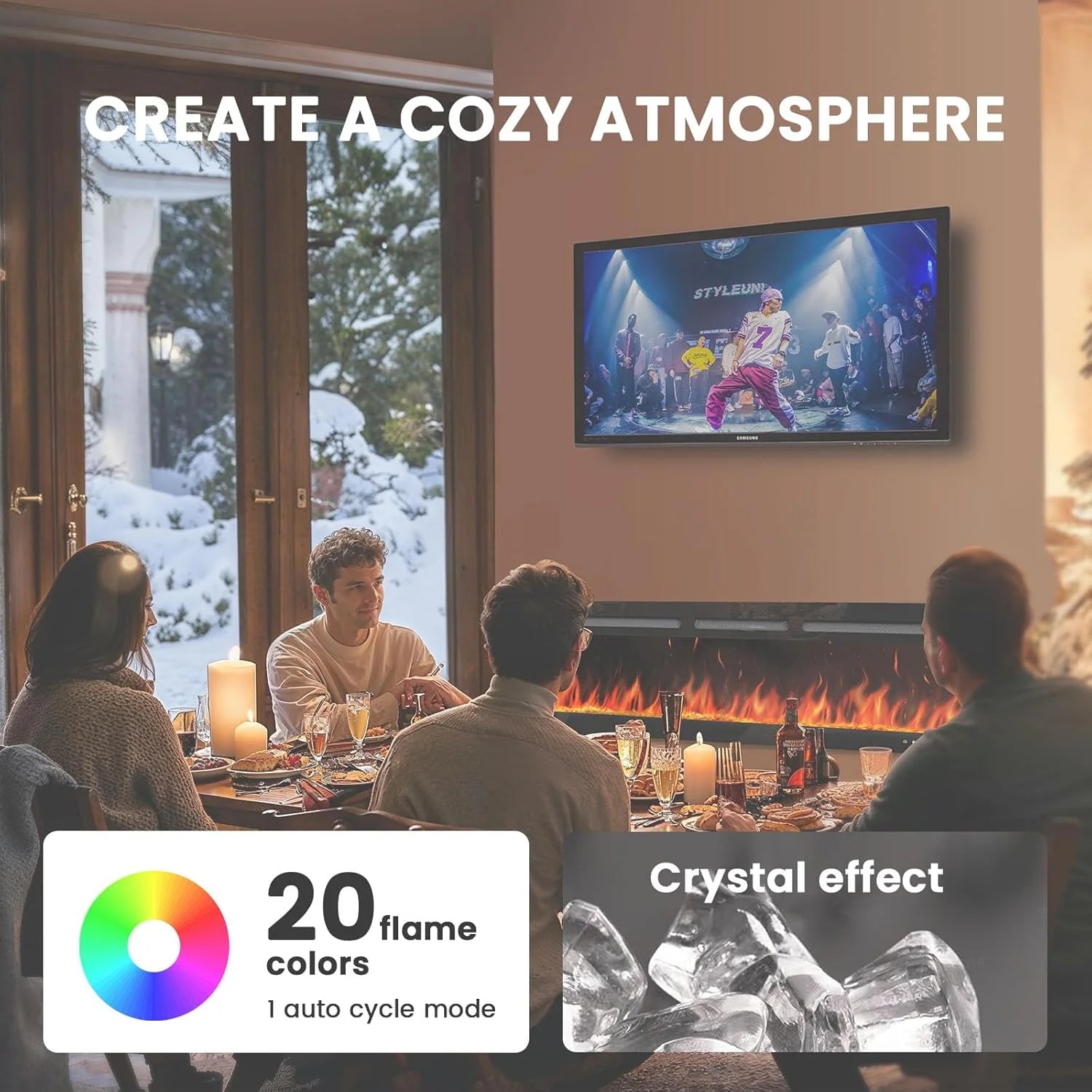50 Smart Electric Fireplace 5300 BTU Heat Output, Ultra-Slim Wall-Mount or Built-In Electric Fireplace