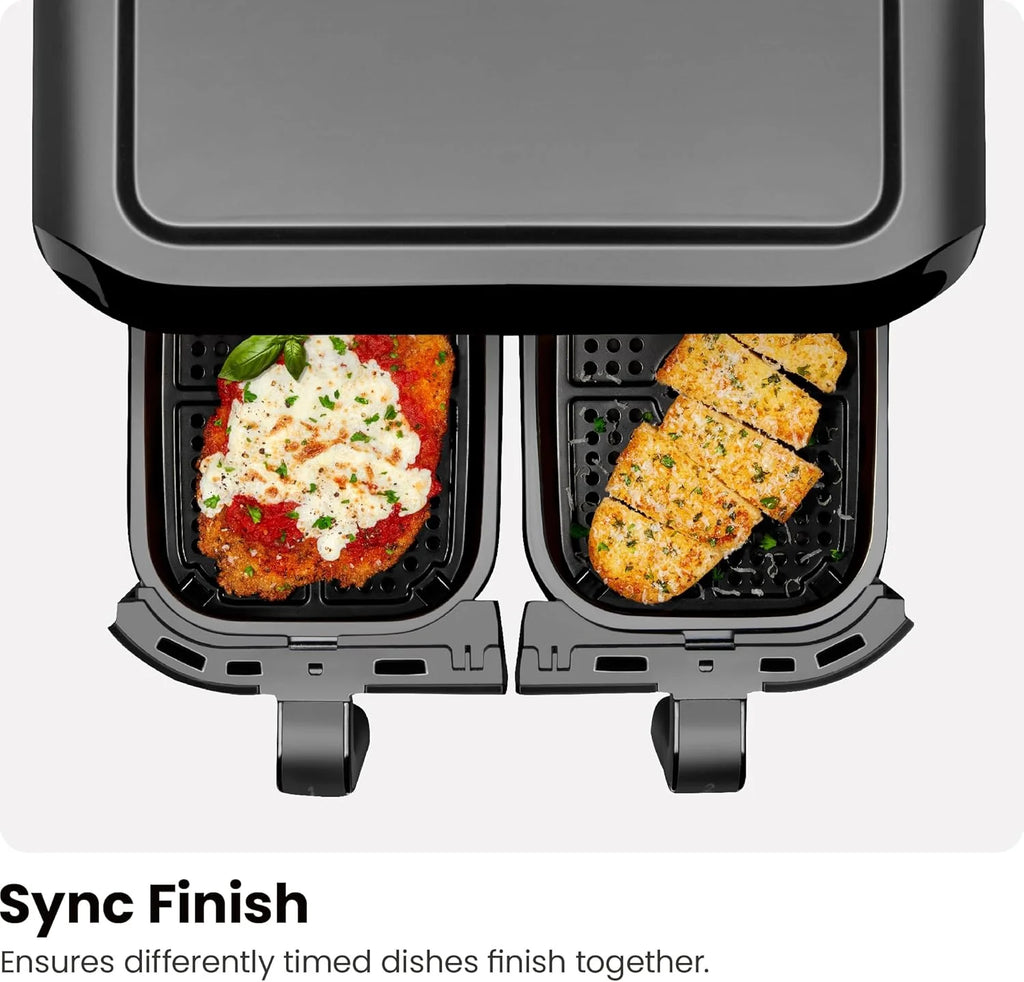 Chefman 6-Quart Dual Basket Air Fryer - Digital Touchscreen, Smart Sync Finish, High-Frying, Auto-Off, 2 Independent 3-Quart Nonstick Pans, Dishwasher-Safe Baskets