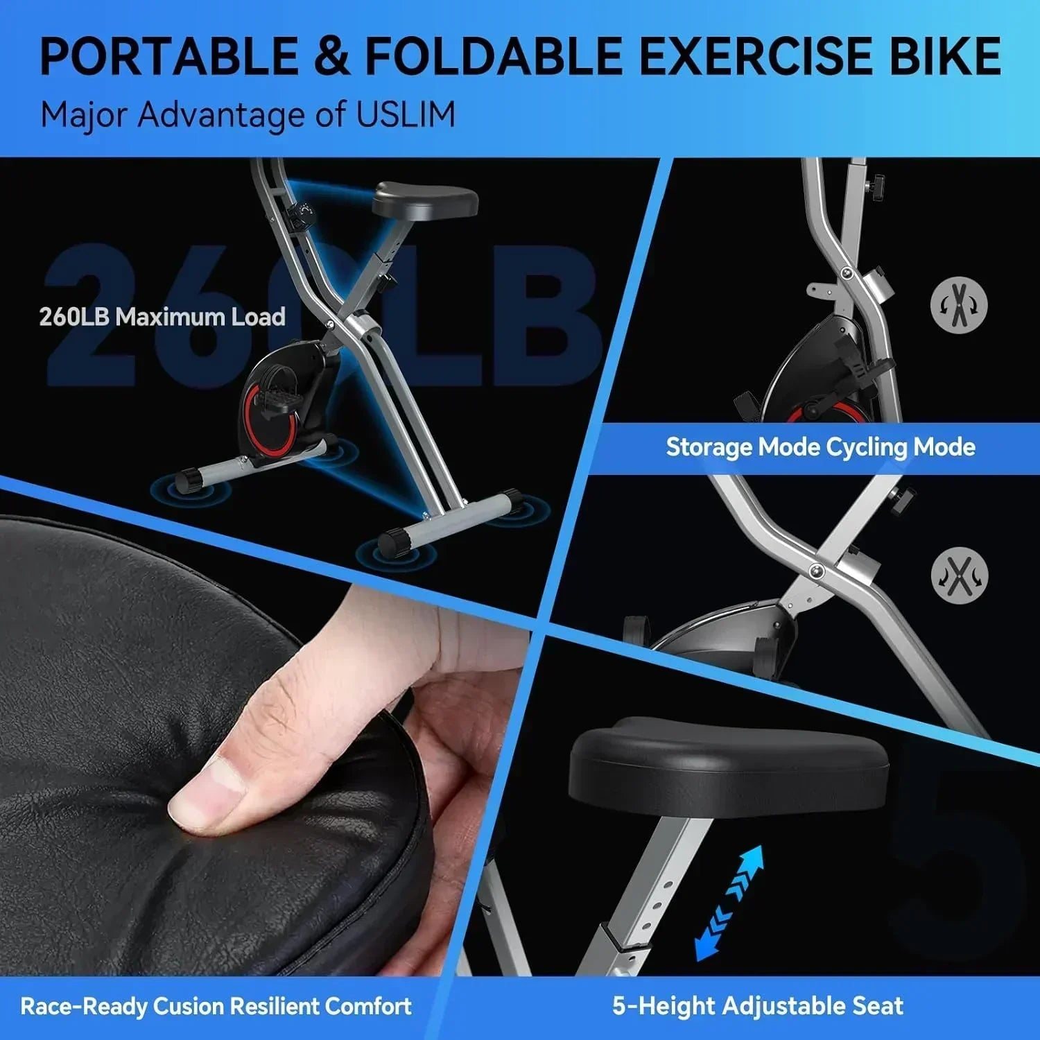 Foldable Exercise Bike Stationary Bikes  5 IN 1 Indoor Workout Cycling Bike Quiet Magnetic Resistance