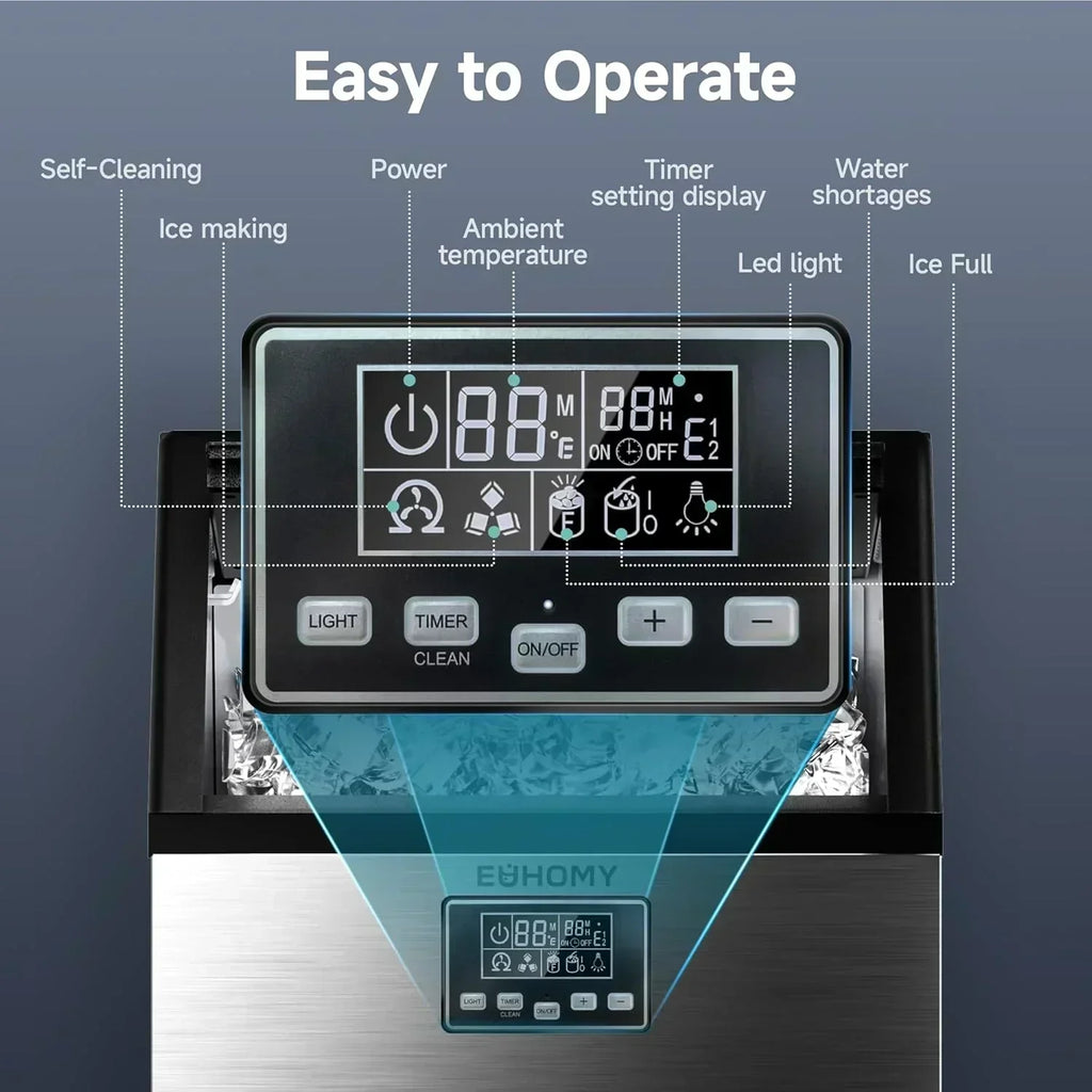 EUHOMY Commercial Ice Maker Machine 100lbs/24H Stainless Steel Under Counter ice Machine