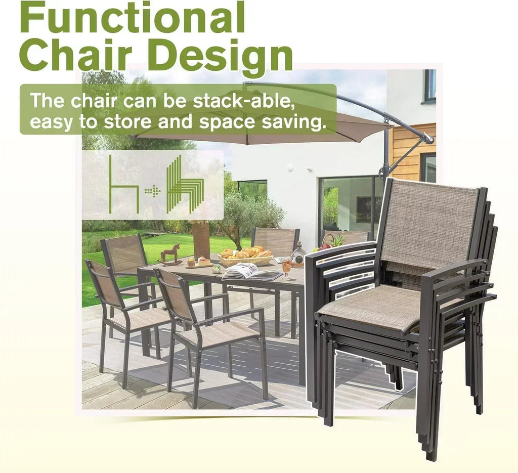 Homall Patio Dining Set 7 Pieces Outdoor Furniture Table and 6 Textilene Chairs Light Grey